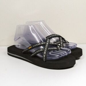 TEVA Olowahu Strappy Flip Flops Thong Foam Sandals Black White Womens Sz 7